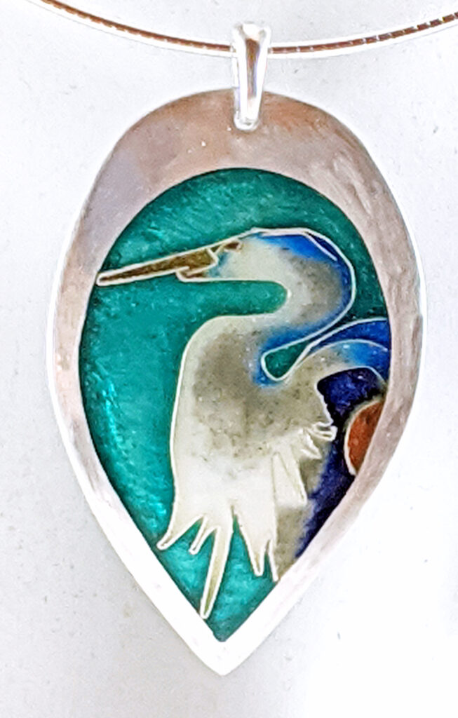 Blue Heron Cloisonne'/Champleve' Pendant