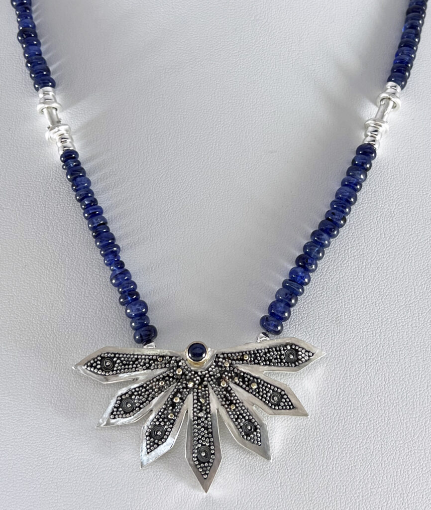 Fine Silver granulation and Sapphire Stone Bead Necklace