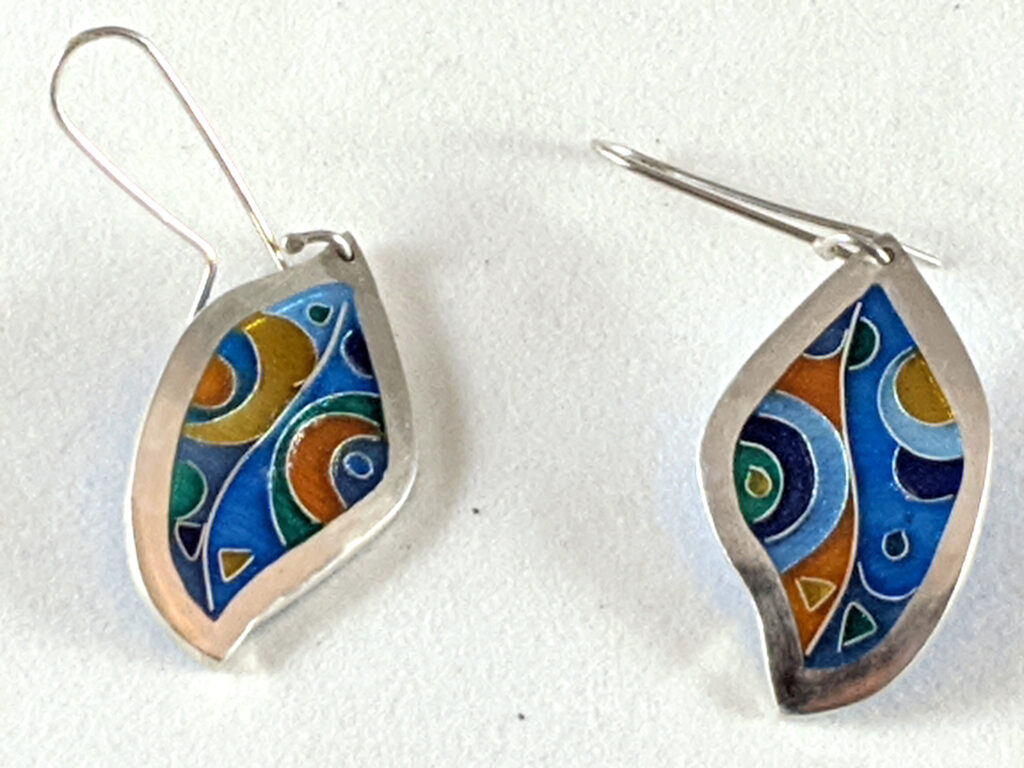 Abstract Bird Feather Cloisonne'/Champleve' Earrings