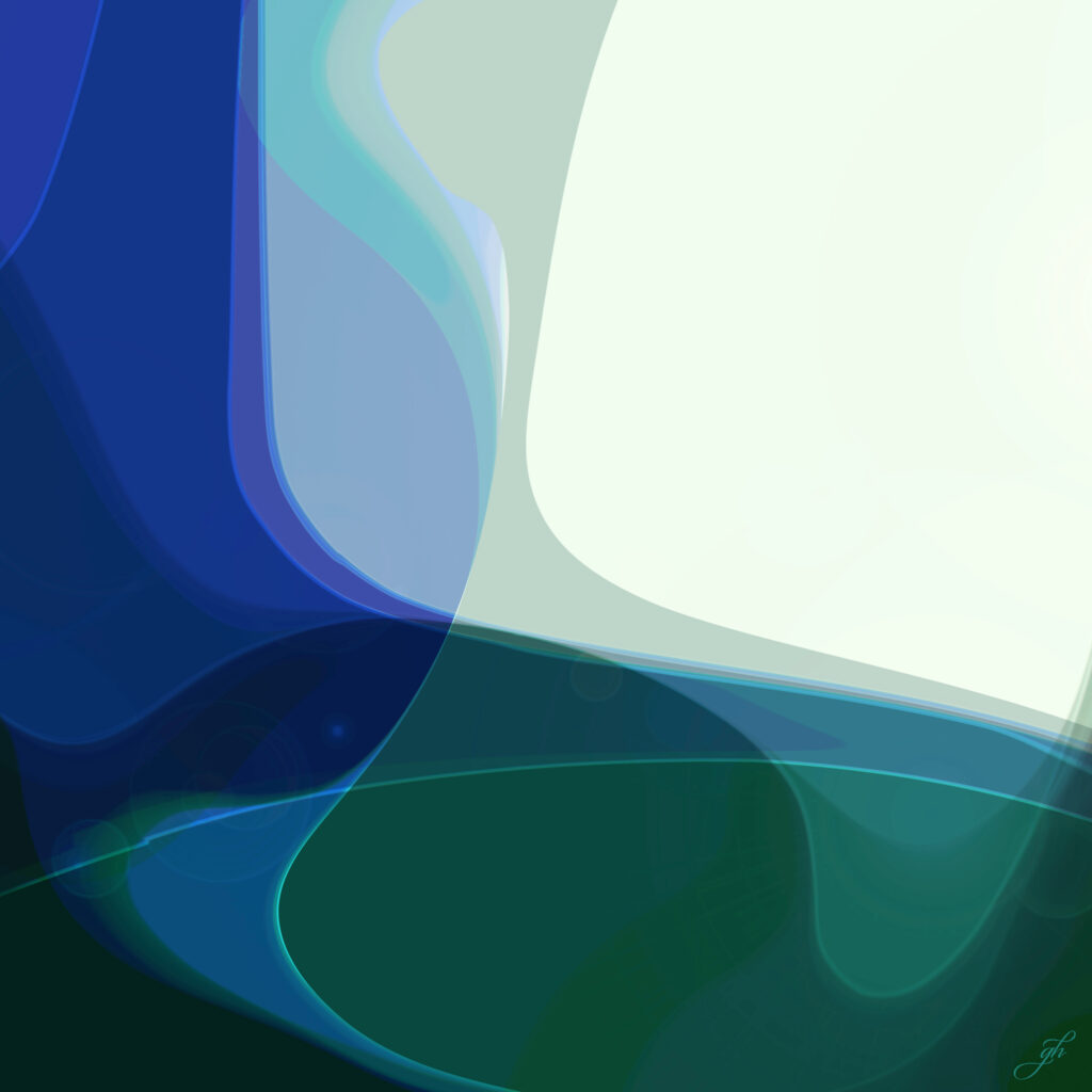 Square Abstract of overlapping translucent blues and cool forest greens