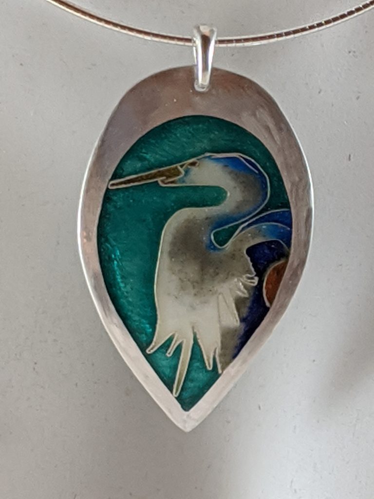 Enamel Pendant - Blue Heron