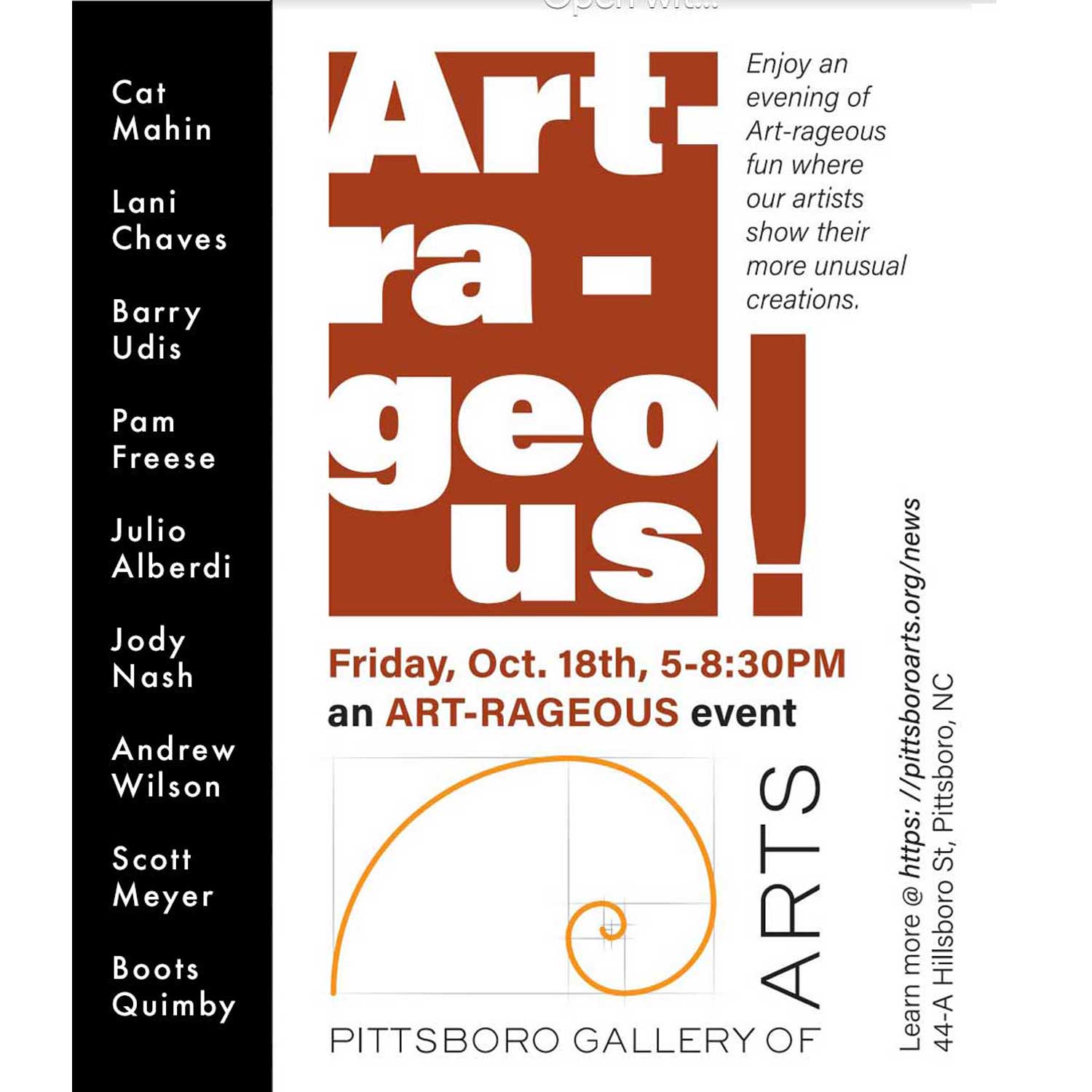 Art-rageous October Event @Pittsboro Gallery of Arts